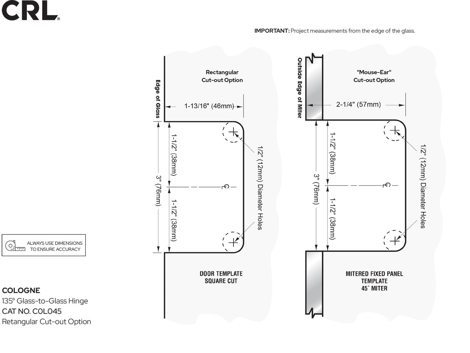 CRL Cologne 045 Series 135º Glass - to - Glass Hinge C0L0450RB