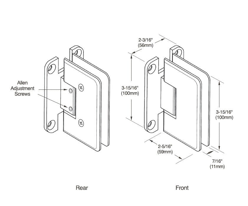 CRL Cologne 337 Series Adjustable Wall Mount 'H' Back Plate Hinge C0L3370RB