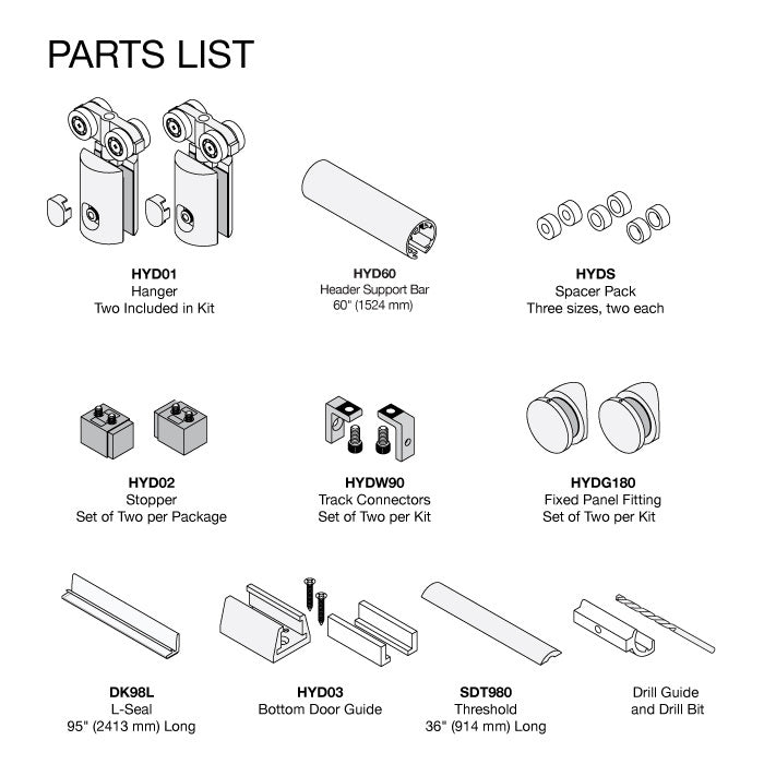 CRL CRL 60" Hydroslide 180 Degree Sliding Shower Door Kit HYDK600RB