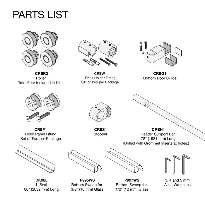 CRL CRL Complete 180º Crescent Series Sliding System CRE78BBRZ