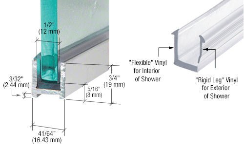 CRL Dry Glaze U - Channel With Vinyl DUC38BA