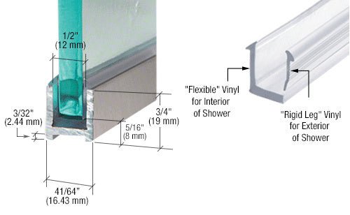 CRL Dry Glaze U - Channel With Vinyl DUC38BN