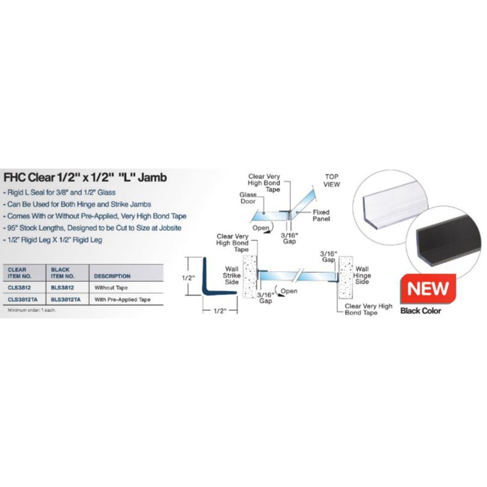 FHC FHC 1/2" x 1/2" "L" Angle Jamb - 95" Long CLS3812TA