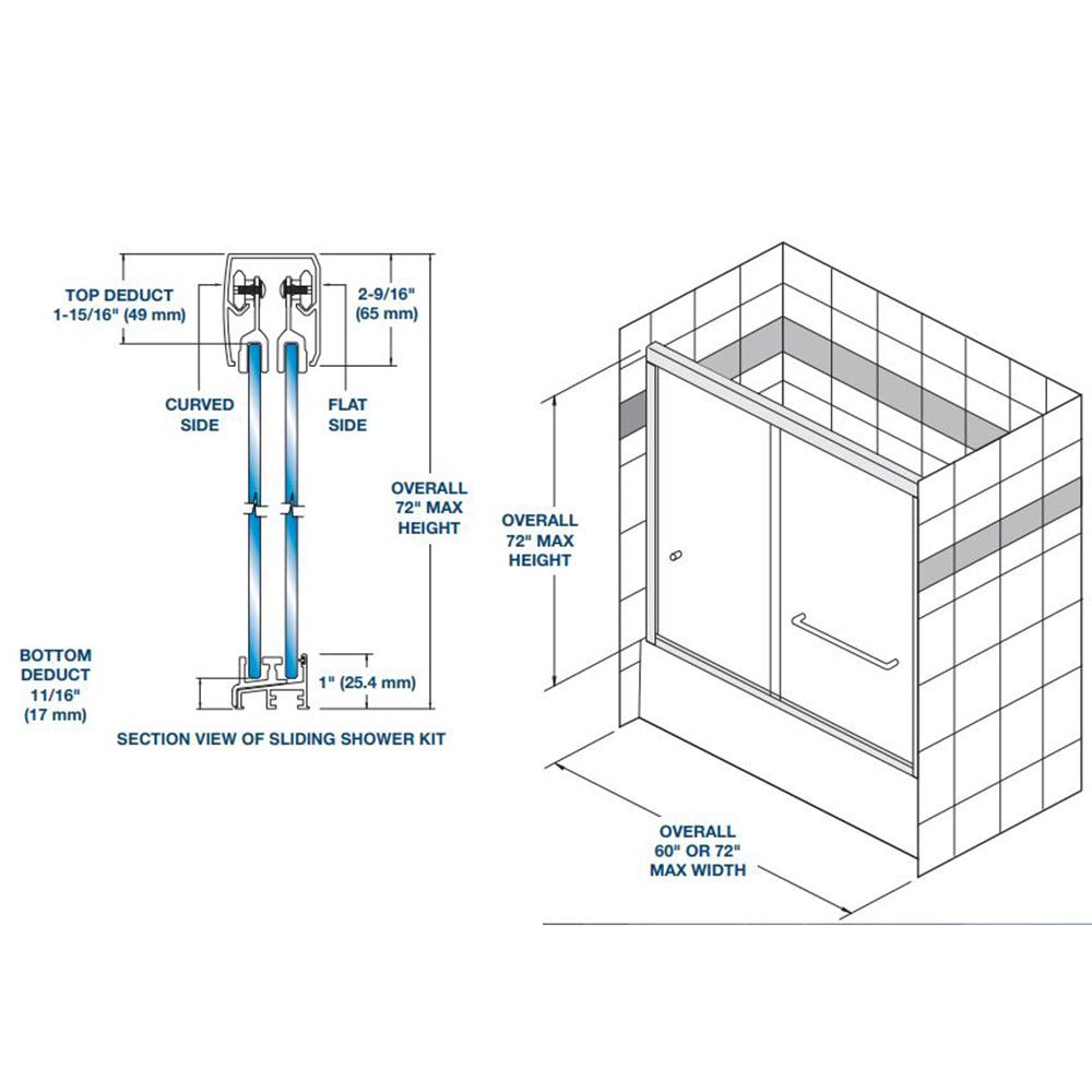 FHC FHC 72" X 72" Classic Series Tub Slider Kit For 1/4" Glass CDK1472BN
