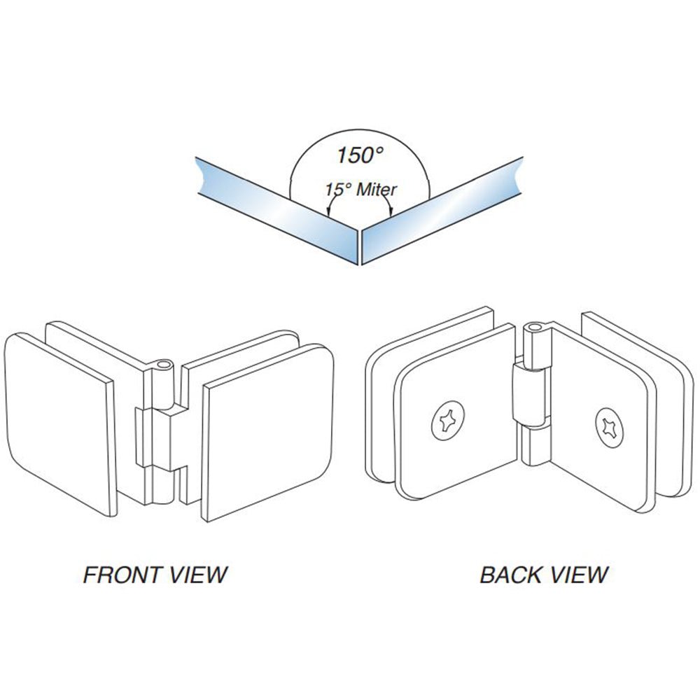 FHC FHC Adjustable Glass Clamp Beveled - 180 Degree Glass - To - Glass For 3/8" To 1/2" Glass CADJBV180BN