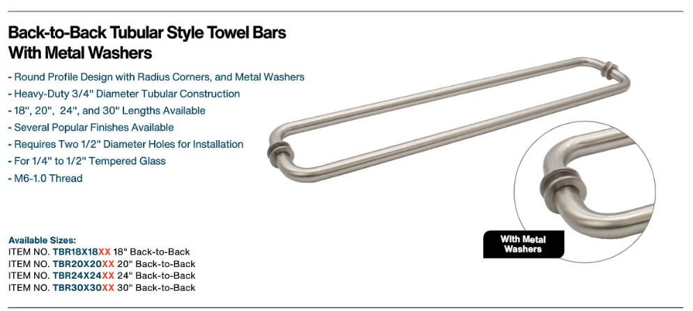 FHC FHC Back - To - Back Towel Bar W/Washer TBR18X18BN