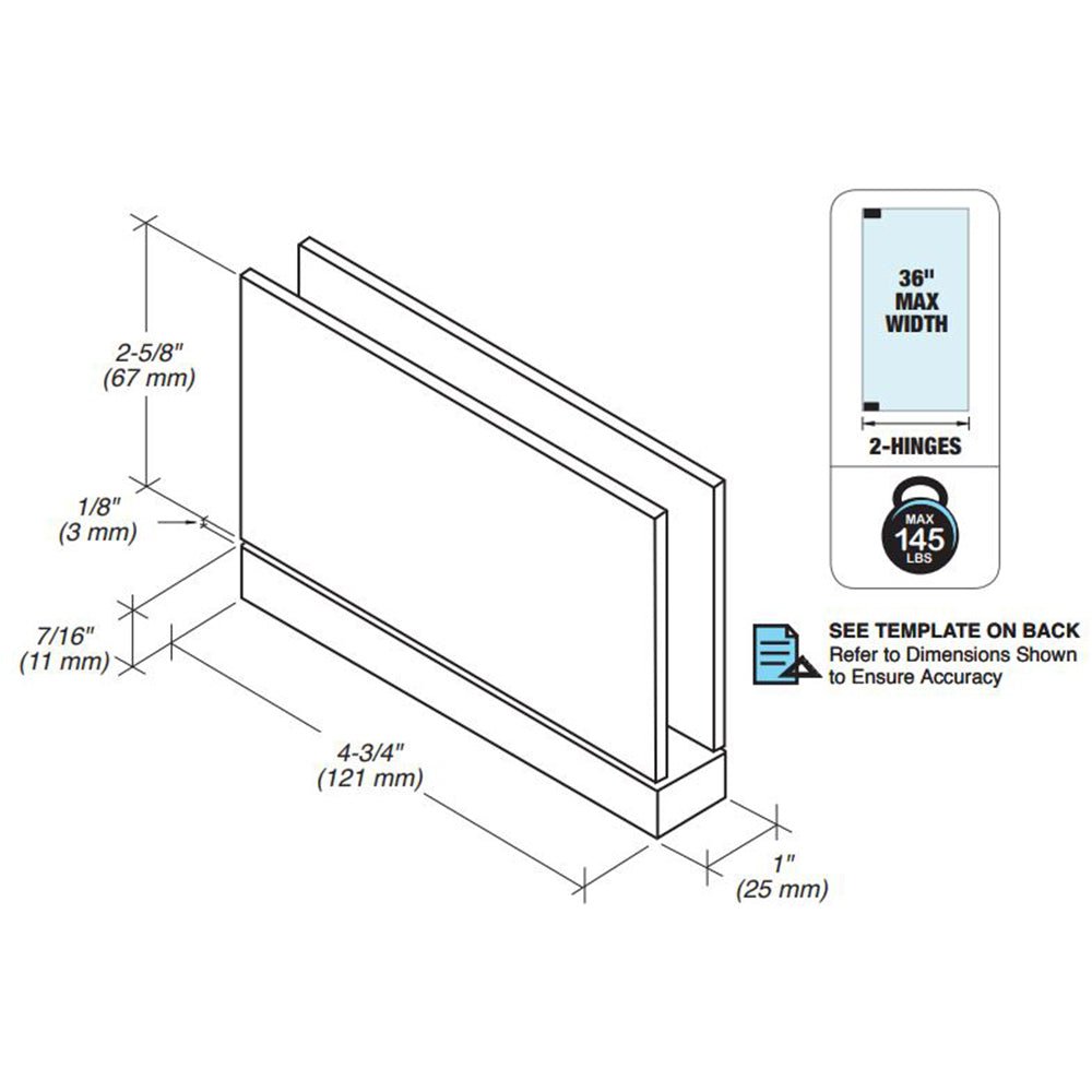 FHC FHC Cambria Grande Series Top Or Bottom Pivot Hinge CAMGS01BN