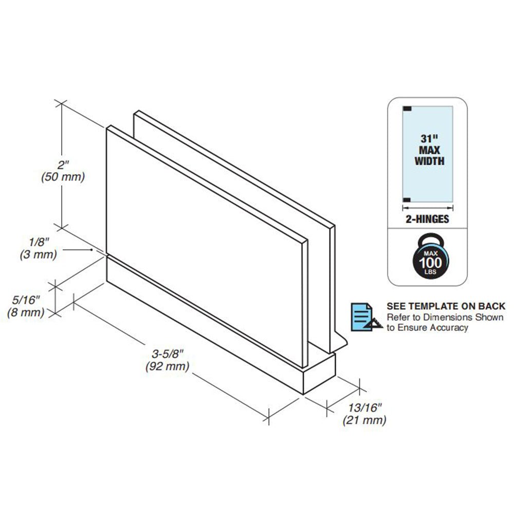 FHC FHC Cambria Series Pivot Hinge With Rear Drip Plate For 3/8" Glass CAM08BN