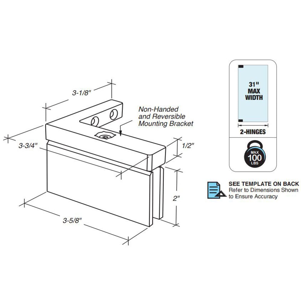 FHC FHC Cambria Square Pivot Hinge L - Wall Mount 3/8" Glass CAM90BN