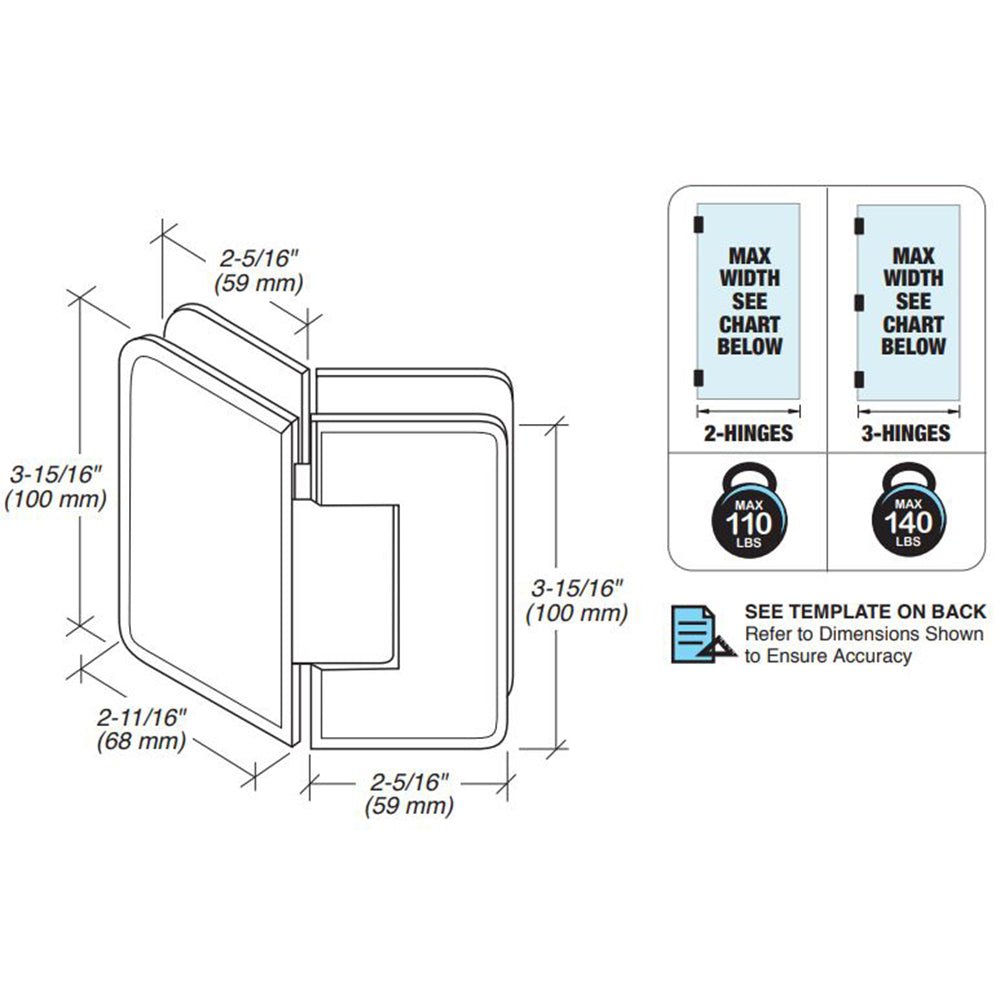 FHC FHC Carolina Beveled 5 Degree Positive Close Glass To Glass 135 Degree Hinge CLN535BN