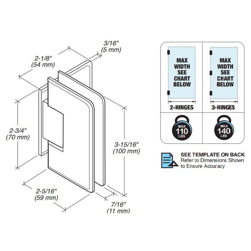 FHC FHC Carolina Beveled 5 Degree Positive Close Short Offset Back Plate Wall Mount Hinge CLNS05BN