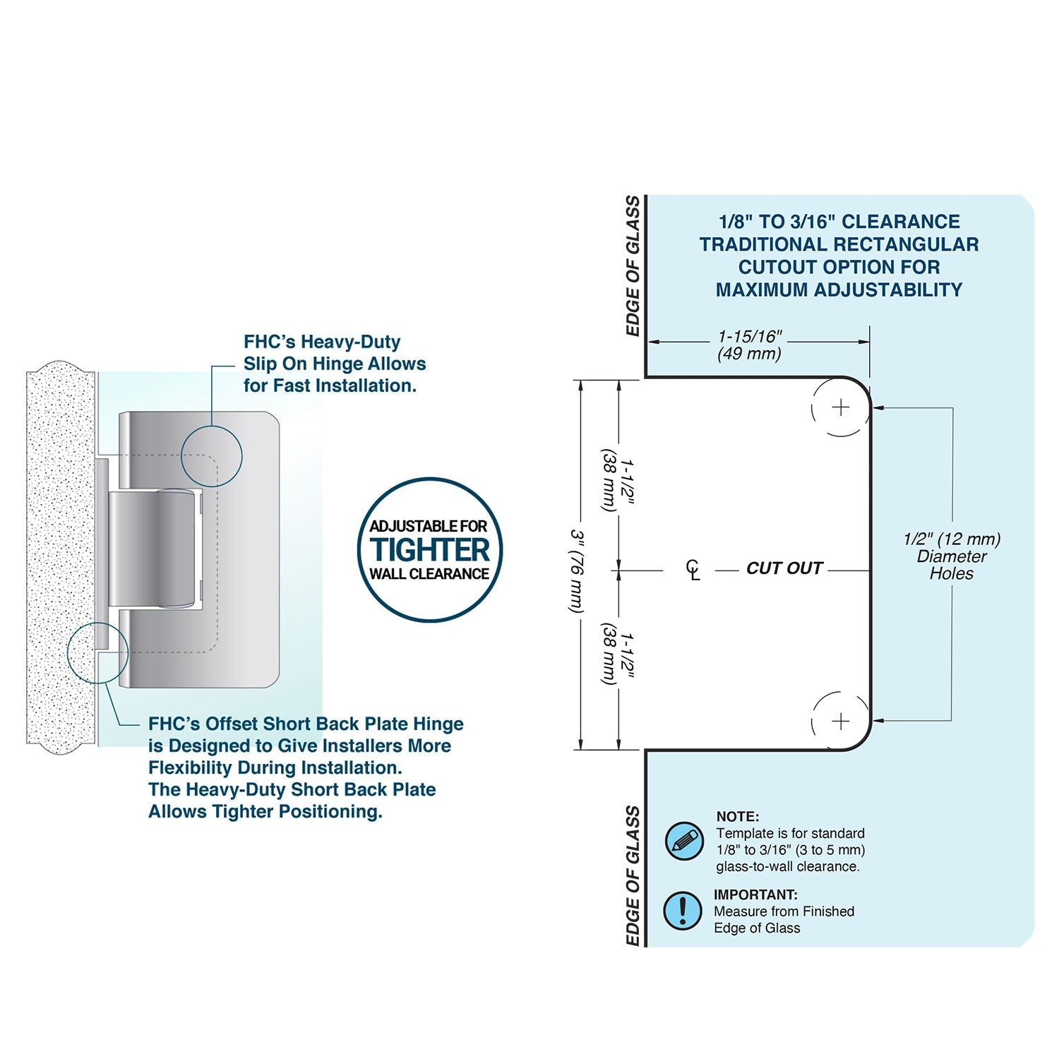 FHC FHC Carolina Beveled 5 Degree Positive Close Short Offset Back Plate Wall Mount Hinge CLNS05BN