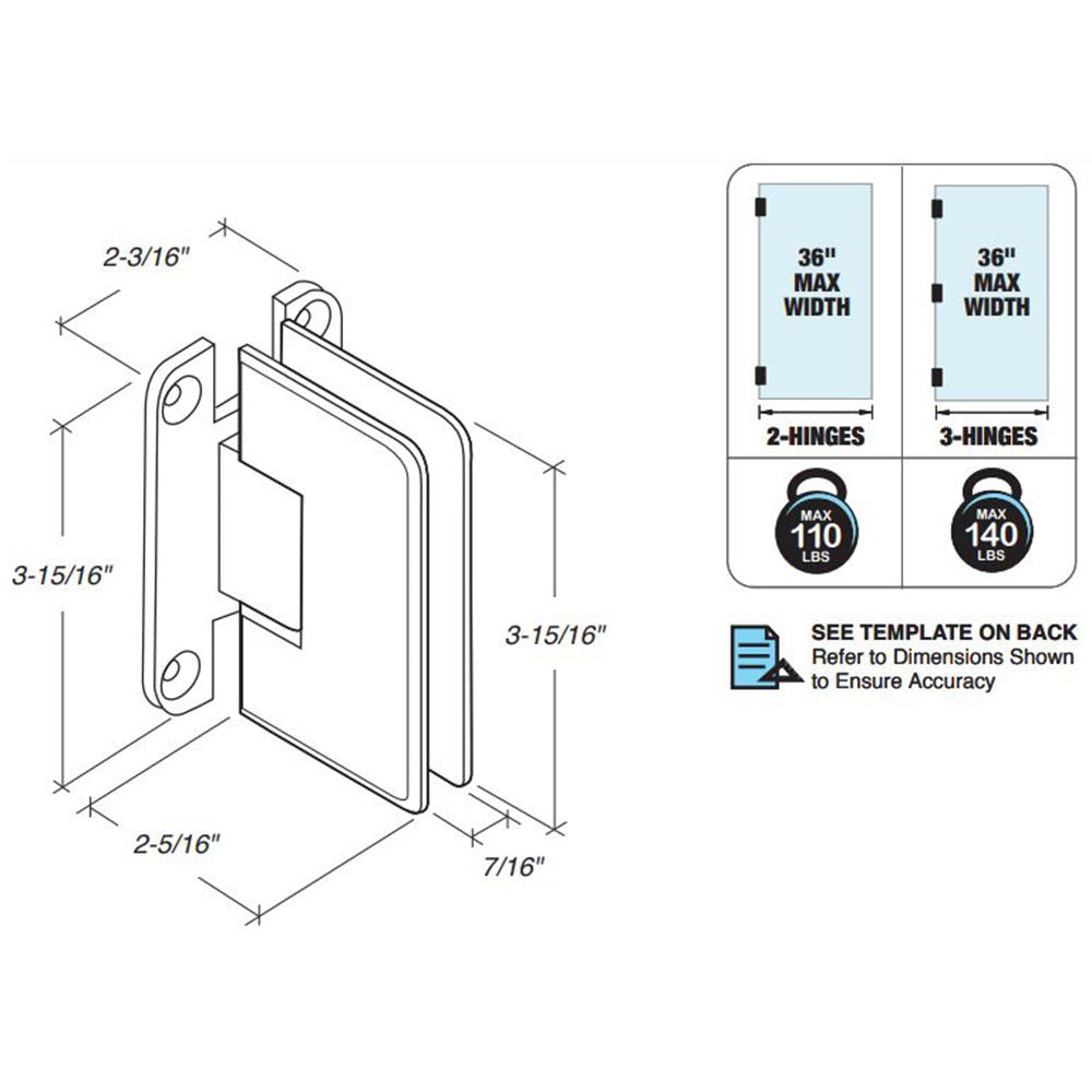 FHC FHC Carolina Beveled 5 Degree Positive Close Wall Mount Hinge Full Back Plate CLNF5BN