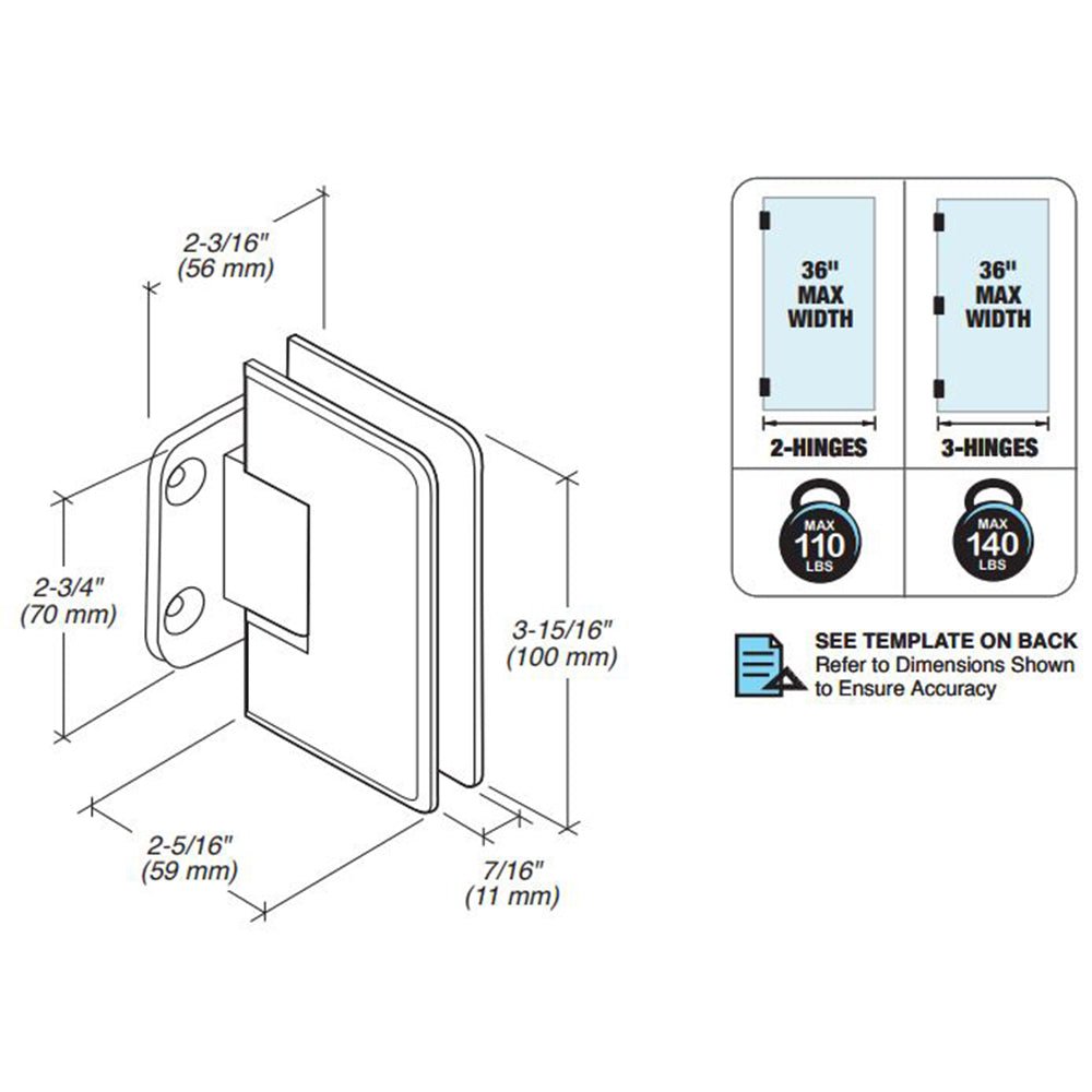 FHC FHC Carolina Beveled Adjustable Wall Mount Hinge Short Back Plate CLNAS2BN