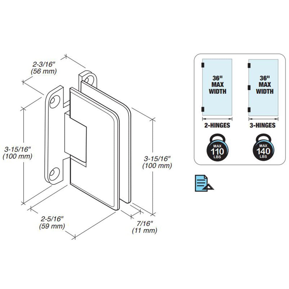 FHC FHC Carolina Beveled Wall Mount Hinge Adjustable Full Back Plate CLNA4BN