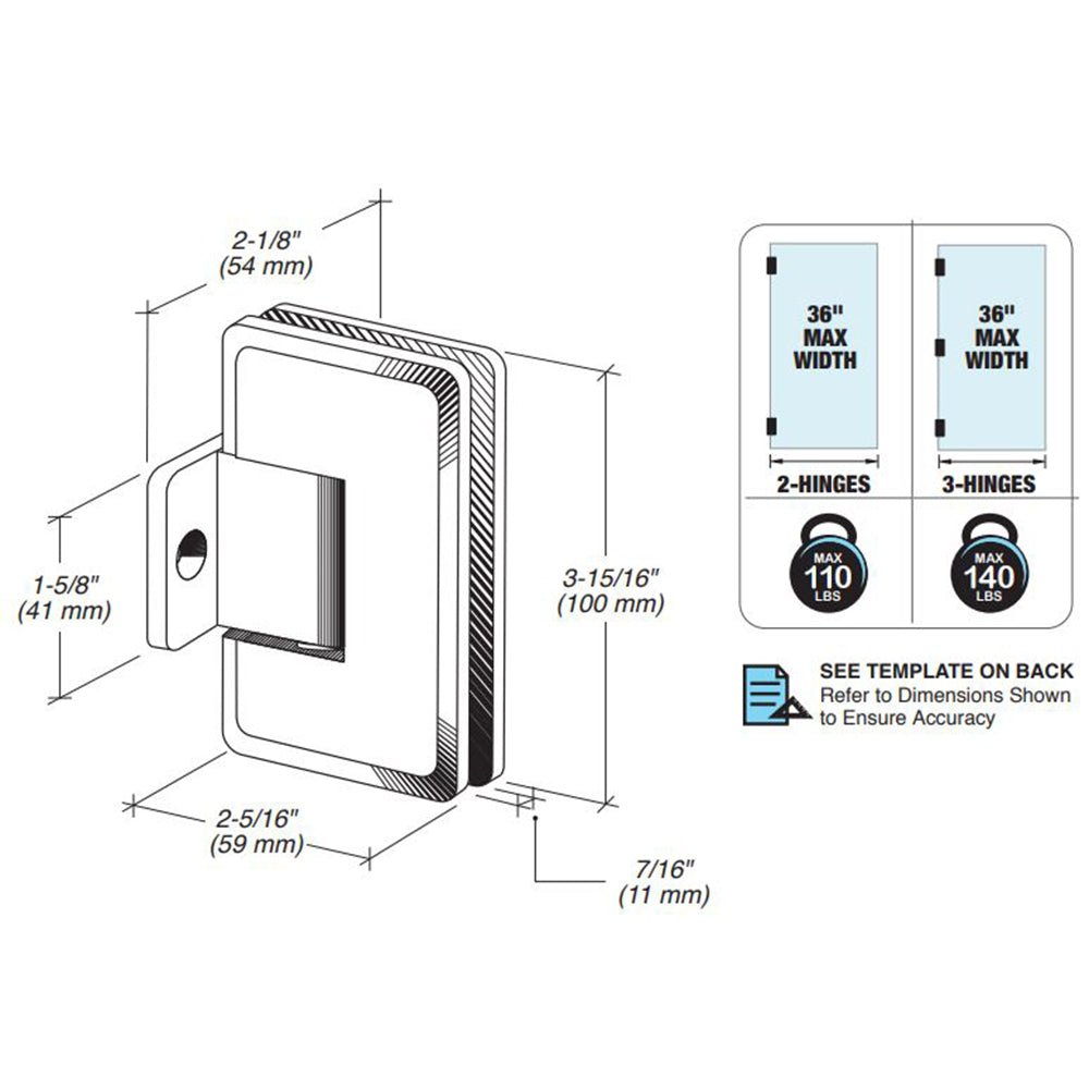 FHC FHC Carolina Pony Wall Mount Hinge For 3/8" Or 1/2" Glass CLN280BN