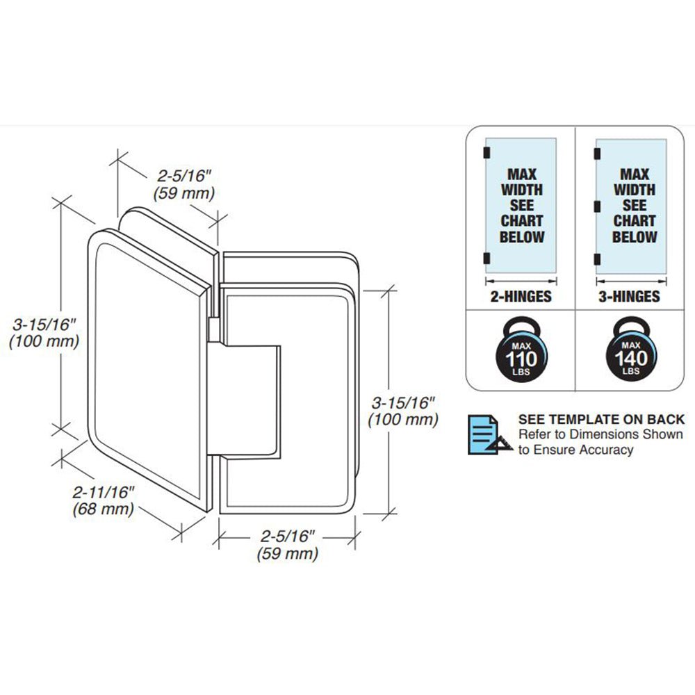 FHC FHC Carolina Series 135 Degree Adjustable Glass - To - Glass Hinge For 3/8" To 1/2" Glass CLNA135BN