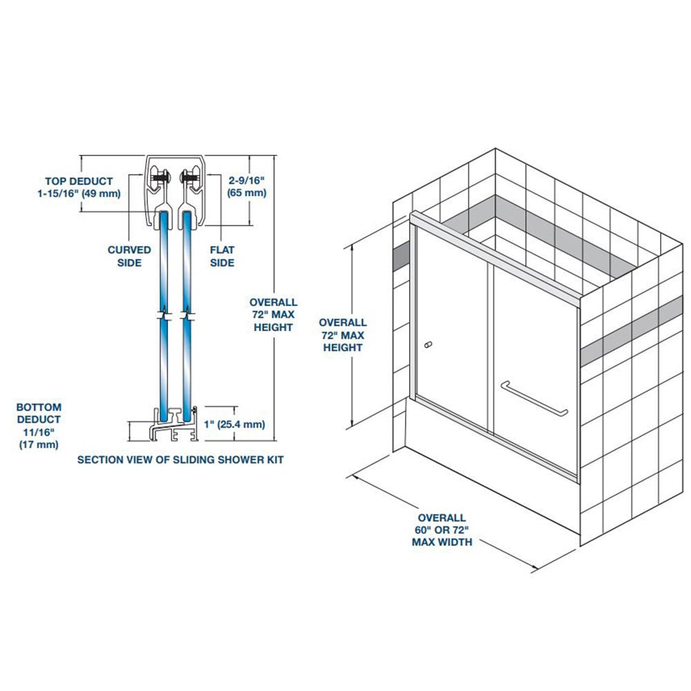 FHC FHC Classic Series Tub Door Sliding Kit For 1/4" Glass 60" X 72" CDK14BN