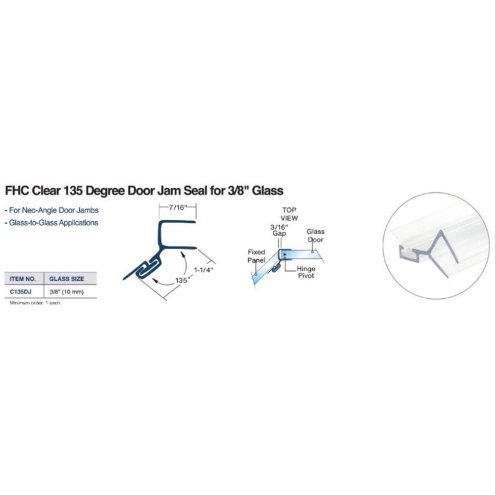 FHC FHC Clear 135 Degree Door Jamb Seal for 3/8" Glass - 95" Long C135DJ