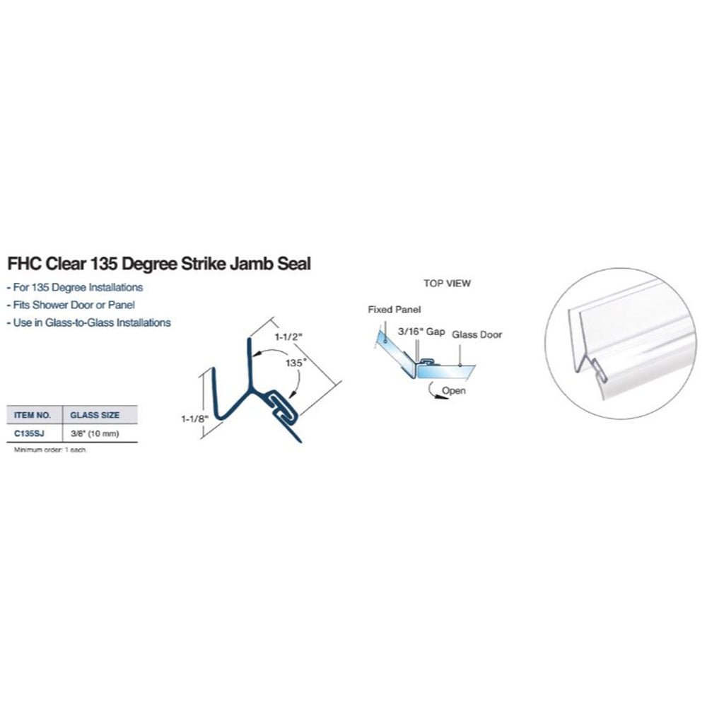 FHC FHC Clear 135 Degree Strike Jamb Seal for 3/8" Glass C135SJ