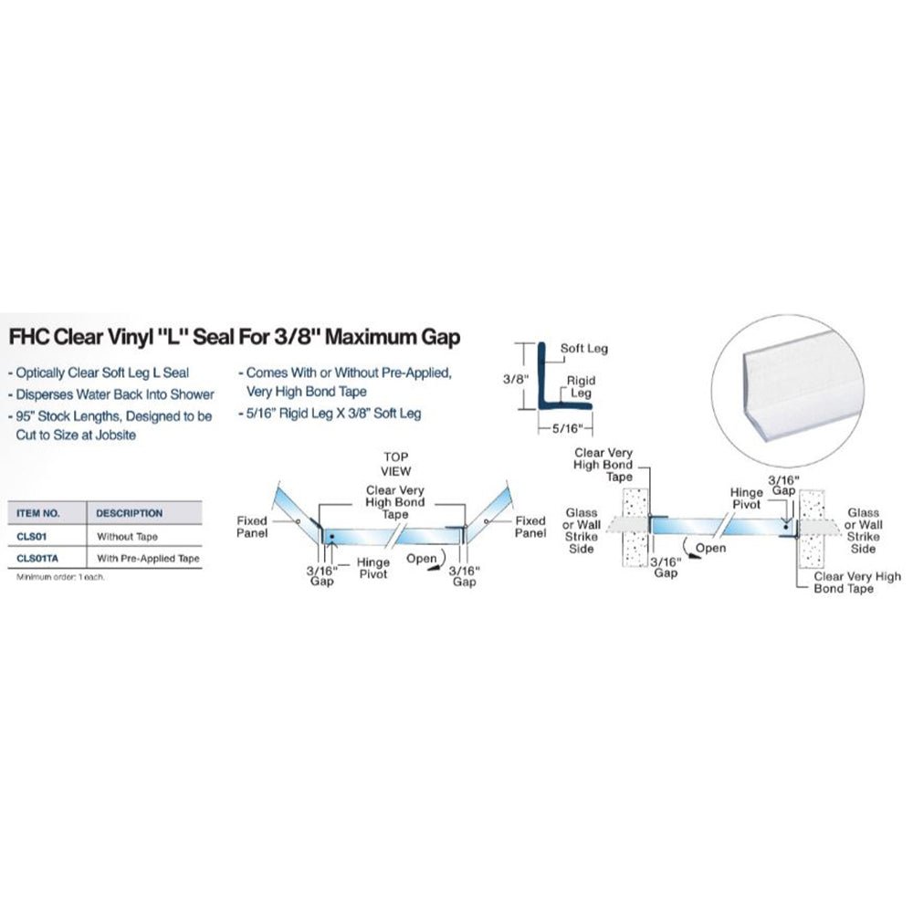 FHC FHC Clear 3/8" x 1/2" "L" Angle Jamb Seal - 95" Long CLS01TA