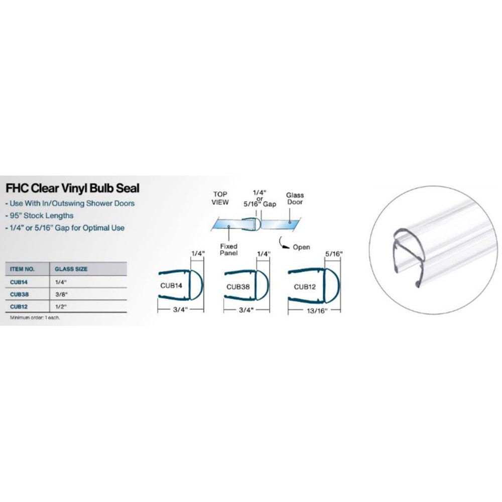 FHC FHC Clear Vinyl Bulb Seal for Glass - 95" Long CUB38