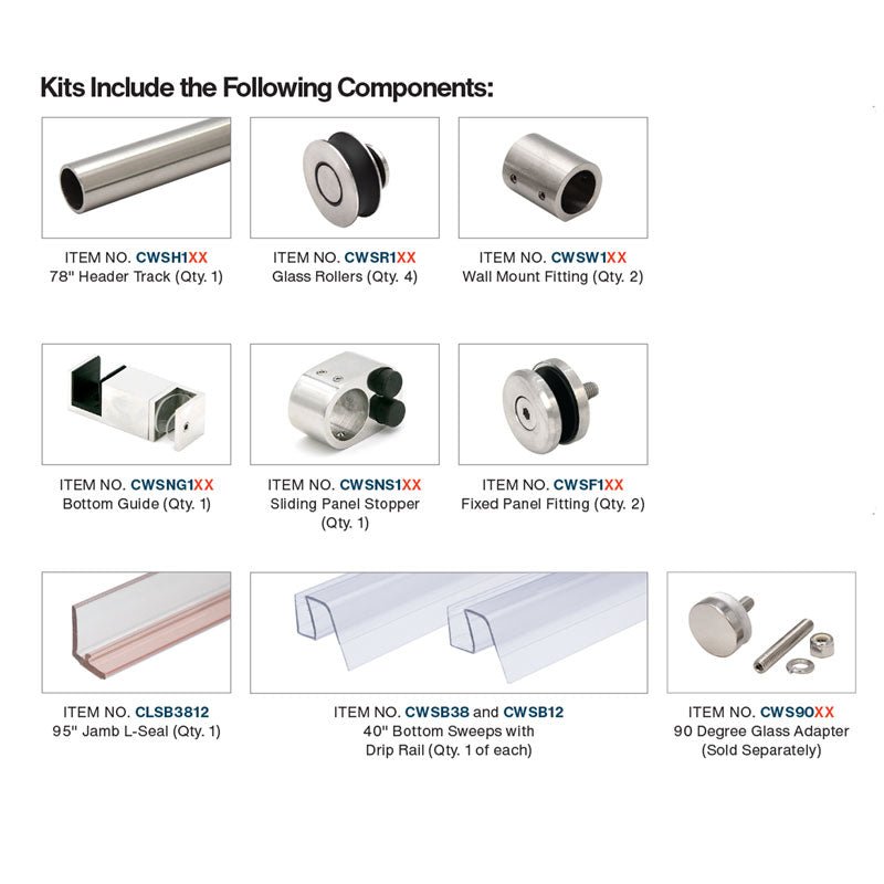 FHC FHC Clearwater Series Sliding Shower Door System For 3/8" Or 1/2" Glass CW78PS