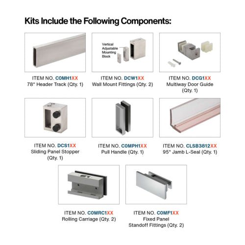 FHC FHC Compass Series 180 Degree Sliding Shower Door Kit C0M180BS