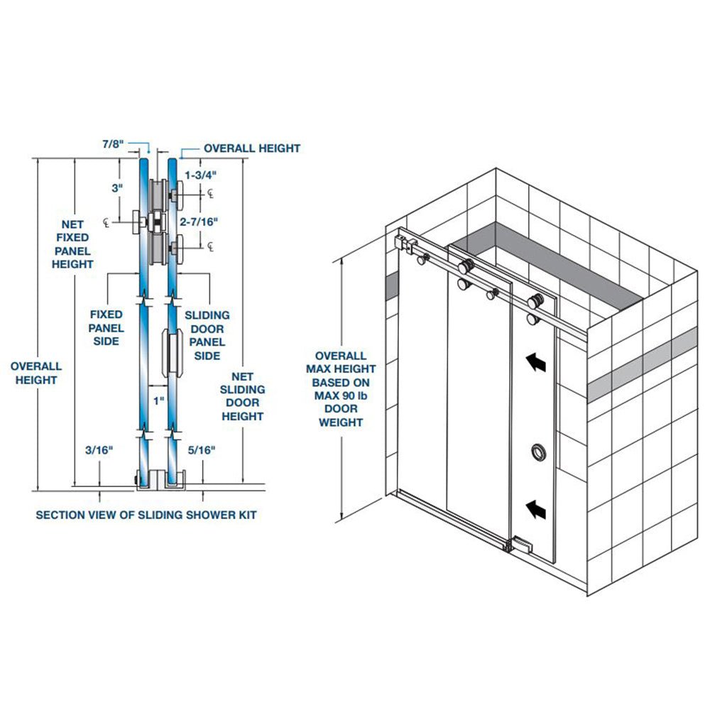 FHC FHC Denali Series 180 Deg Sliding Shower Door Kit DEN180BS