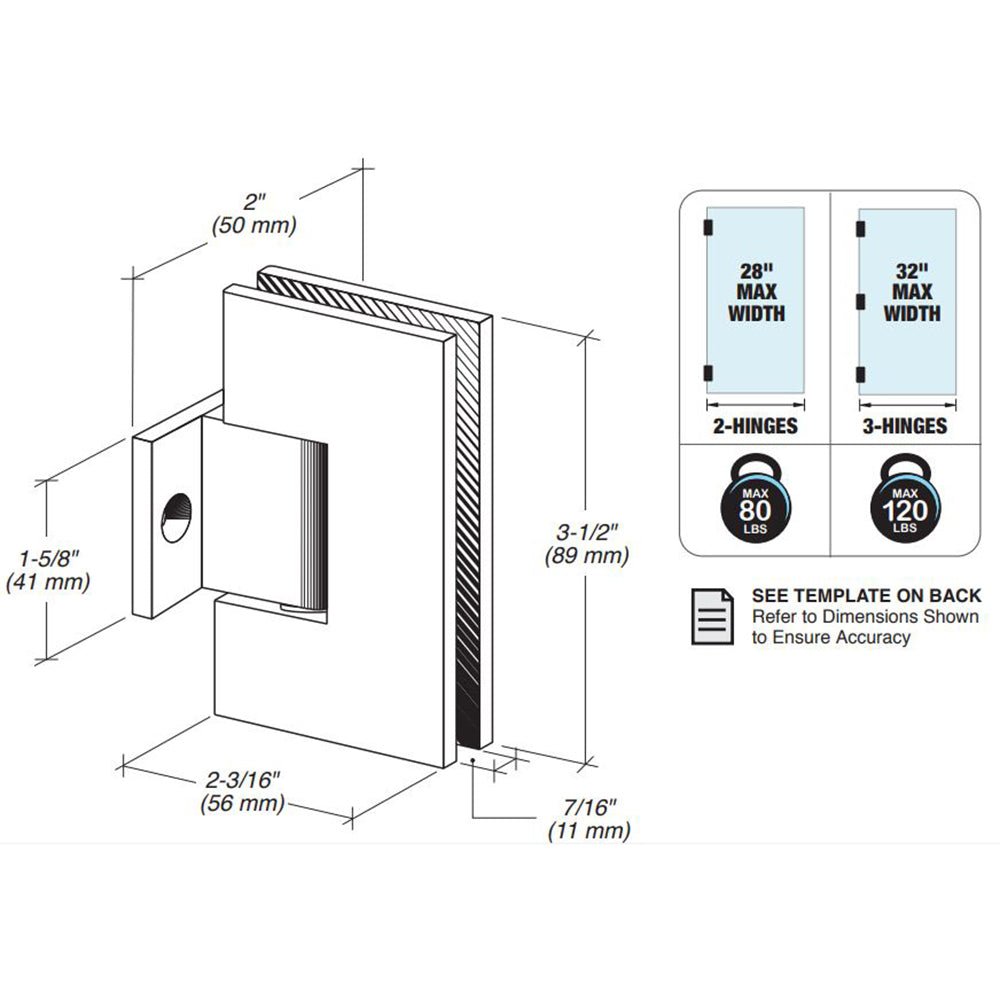 FHC FHC Glendale 180 Degree Pony Wall Mount Hinge GLEN280BN