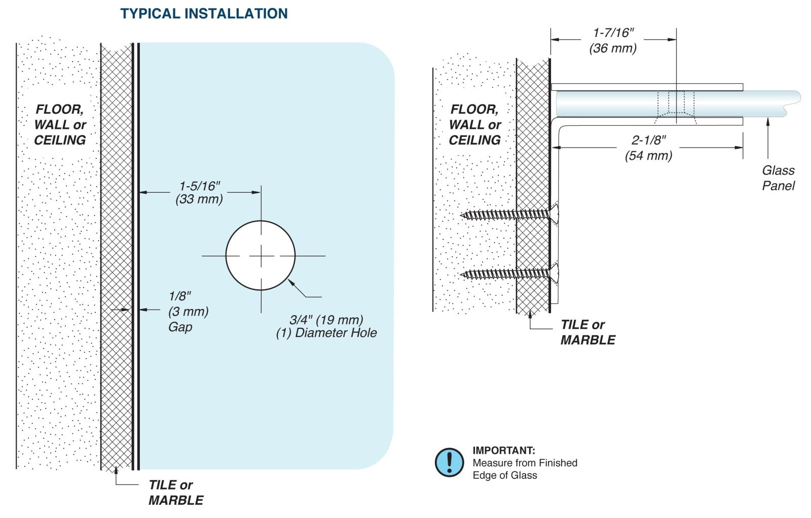 FHC FHC Glendale Glass Clamp Square - Flange Mount GLN91BN