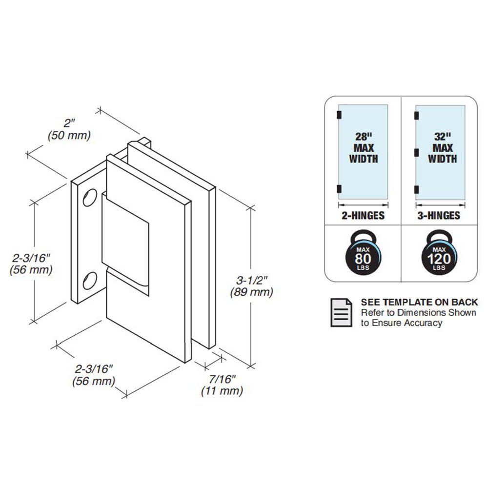 FHC FHC Glendale Pony Wall Mount Hinge For 3/8" Or 1/2" Glass GLENS5BN