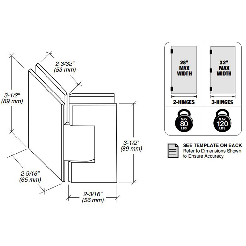 FHC FHC Glendale Series 135 Degree Adjustable Glass - To - Glass Hinge For 3/8" To 1/2" Glass GLENA135BN