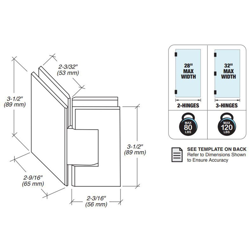 FHC FHC Glendale Square 5 Degree Positive Close Glass To Glass 135 Degree Hinge GLEN535BN