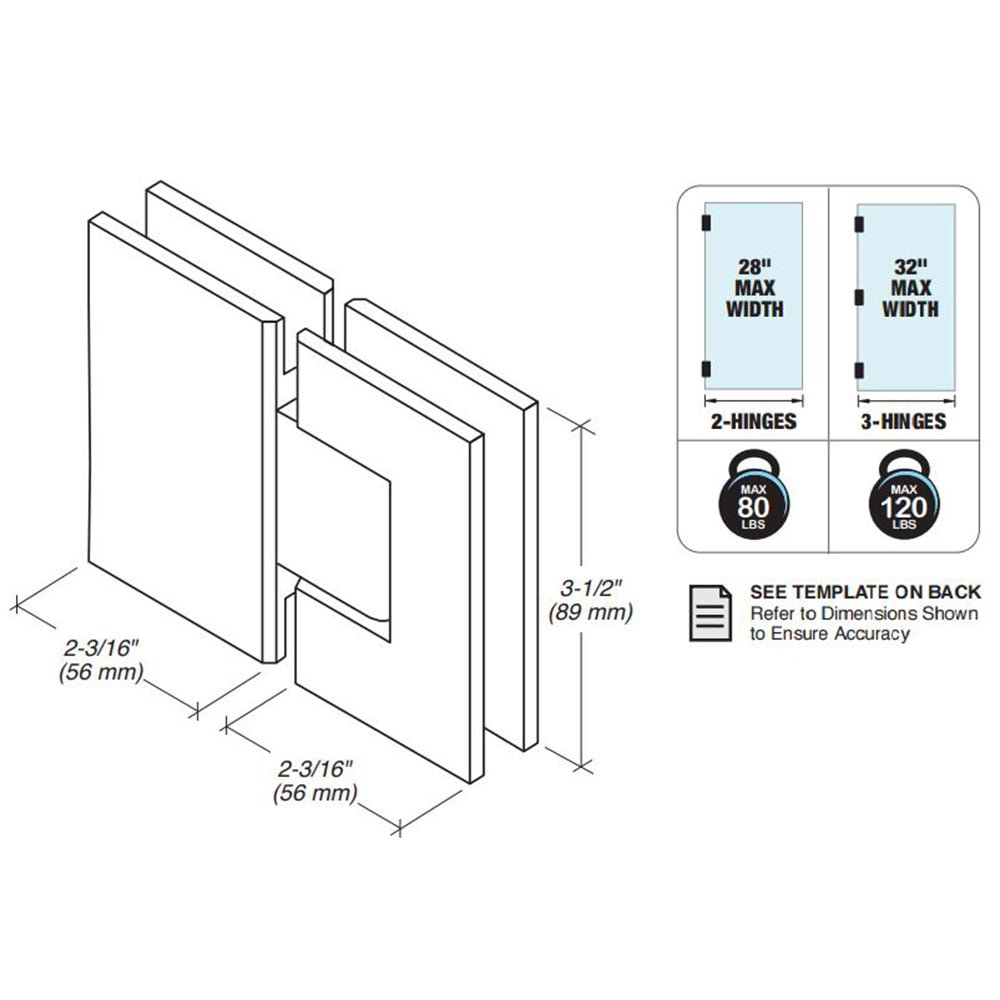 FHC FHC Glendale Square 5 Degree Positive Close Glass To Glass 180 Degree Hinge GLEN580BN