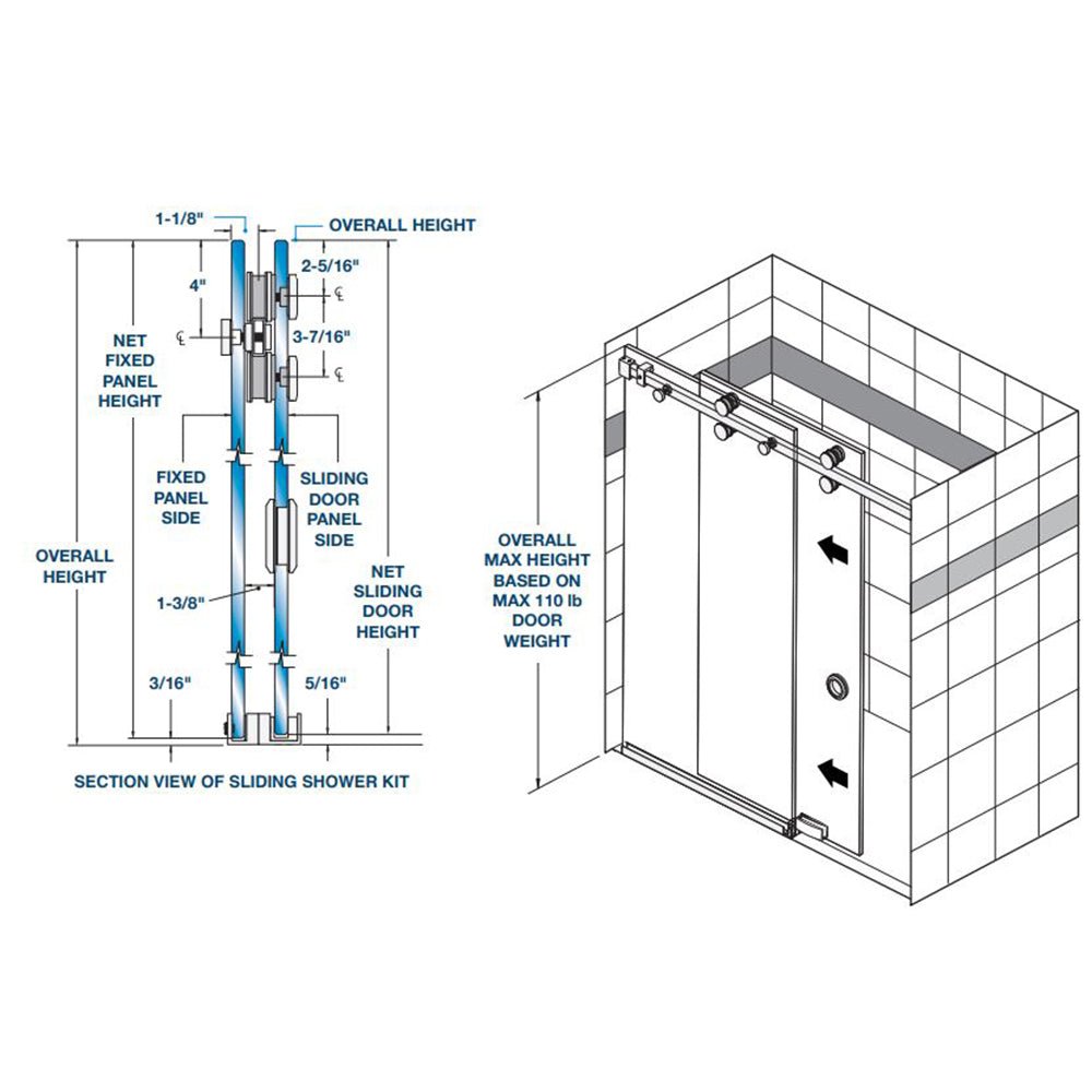 FHC FHC Grande Series Denali 180 Deg Sliding Shower Door Kit For 1/2" Glass GSDEN180BS