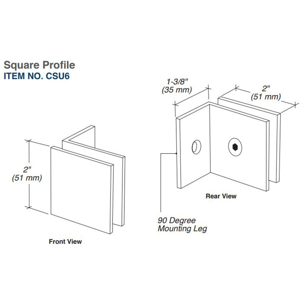 FHC FHC HD Square Wall Mount Clamp With 90 Degree Mounting Leg CSU6BN