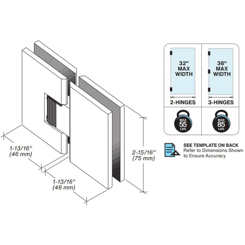 FHC FHC Jr Glendale 180 Degree Glass - To - Glass Hinge For 1/4" Glass JRGLEN180BN