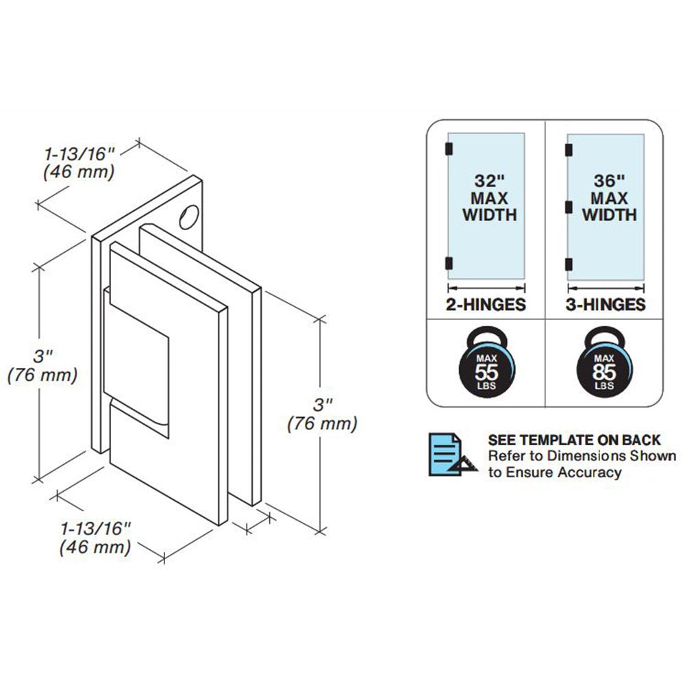 FHC FHC Jr Glendale 5 Degree Positive Wall Mount Hinge Full Offset Back Plate 1/4" Glass JRGLEN05BN