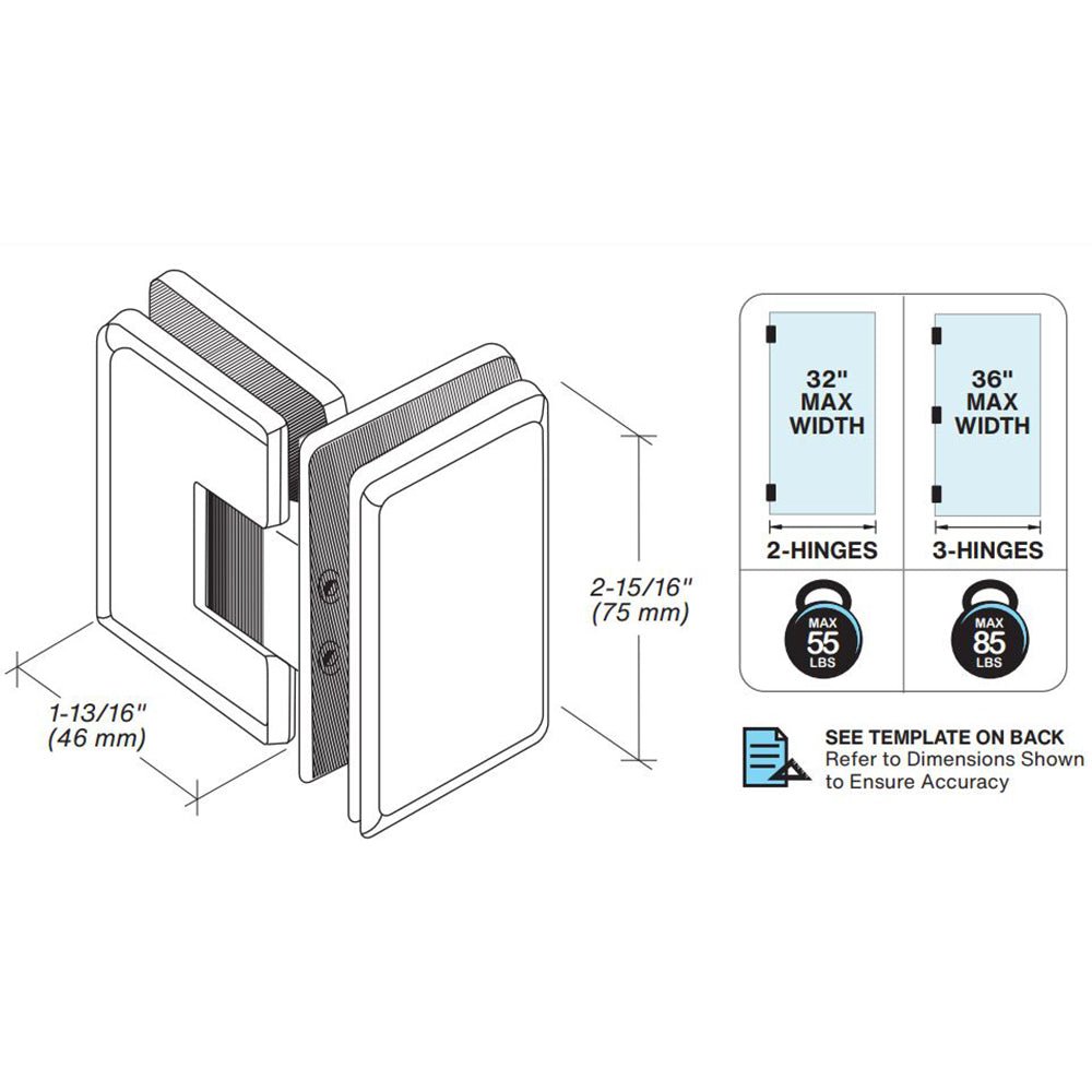 FHC FHC Jr Preston 90 Degree Glass - To - Glass Hinge For 1/4" Glass JRPRES90BN