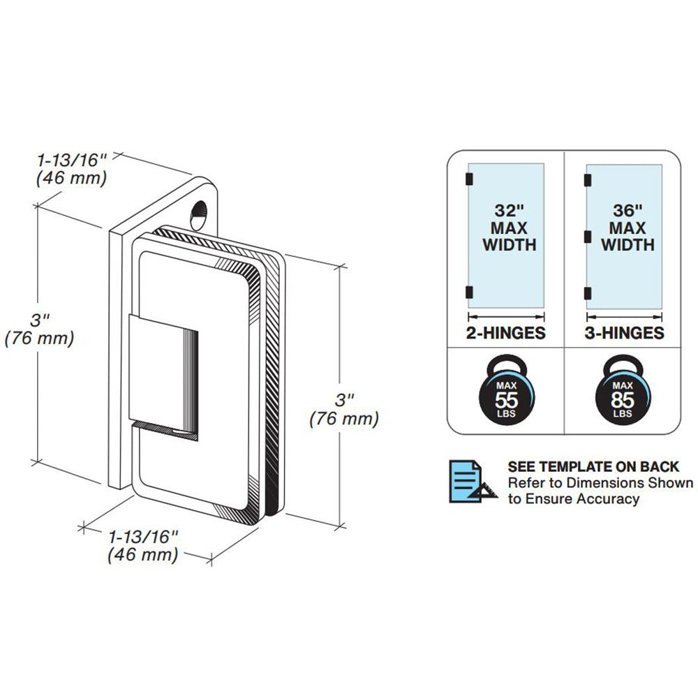 FHC FHC Jr Preston Wall Mount Hinge Full Offset Back Plate 1/4" Glass 5 Degree Positive JRPRES05BN