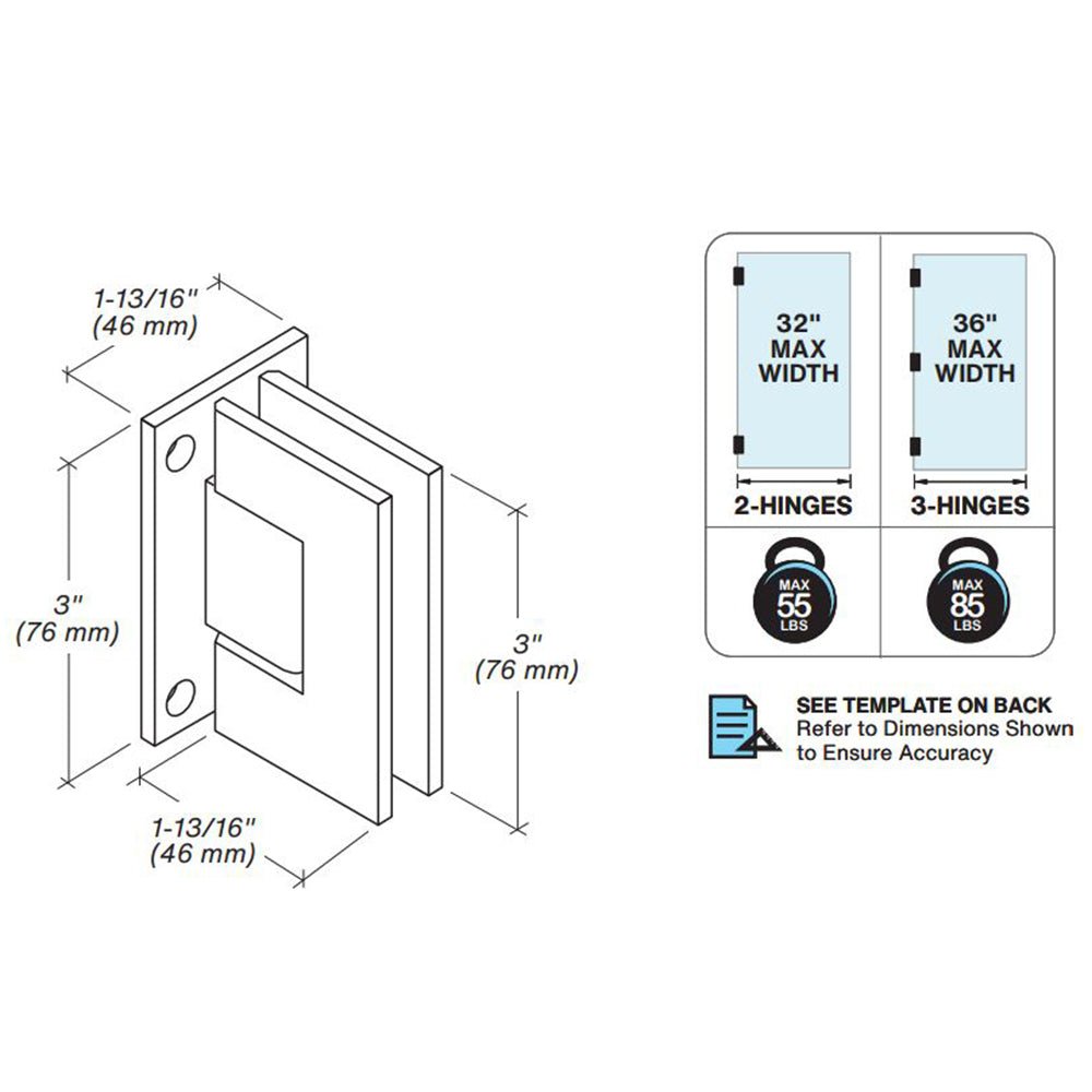 FHC FHC Junior Glendale Square 5 Degree Wall Mount Hinge Full Back Plate JRGLENF5BN