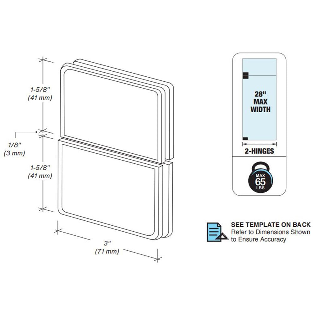 FHC FHC Junior Patriot Pivot Hinge Glass To Fixed Transom Mount For 1/4" Glass PATJR02BN