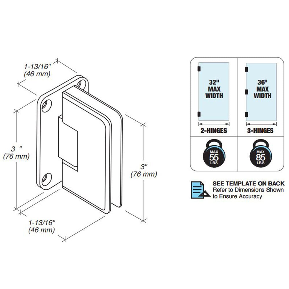 FHC - FHC Junior Preston Beveled 5 Degree Wall Mount Hinge Full Back Plate - JRPRESF5BN