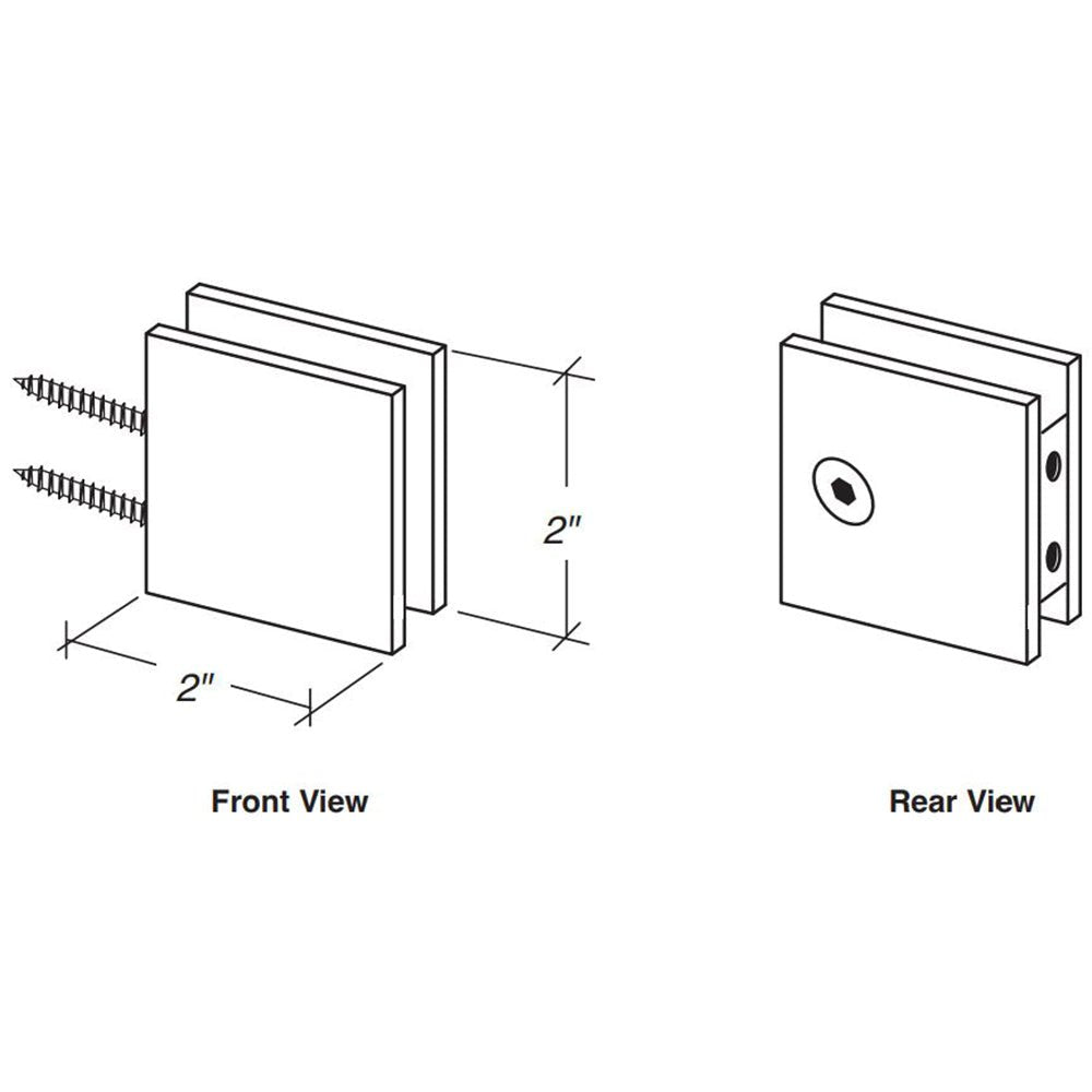 FHC - FHC Notch Style Wall Mount Clamp Double Mounting Holes For 3/8" To 1/2" Glass - SFCU1BN