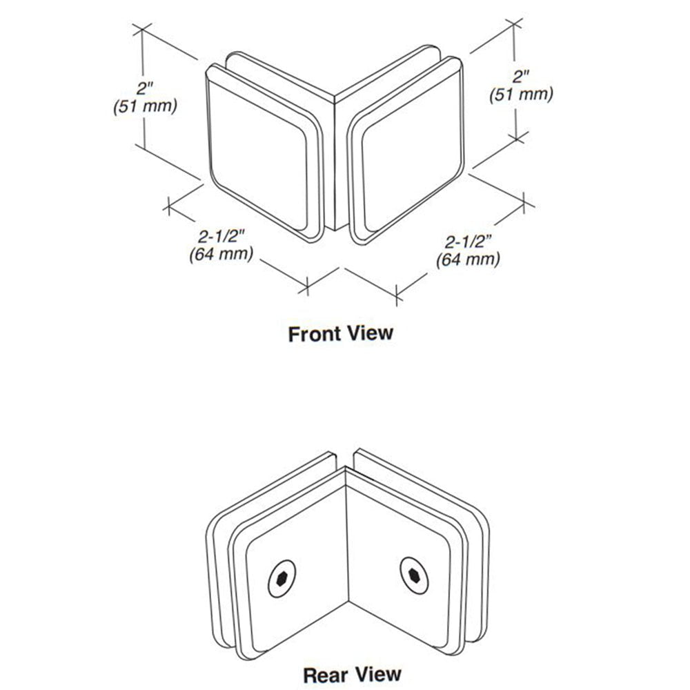 FHC - FHC Open Faced Beveled 90" Degree Glass - To - Glass Clamp For 3/8" And 1/2" Glass - CBU0F90BN