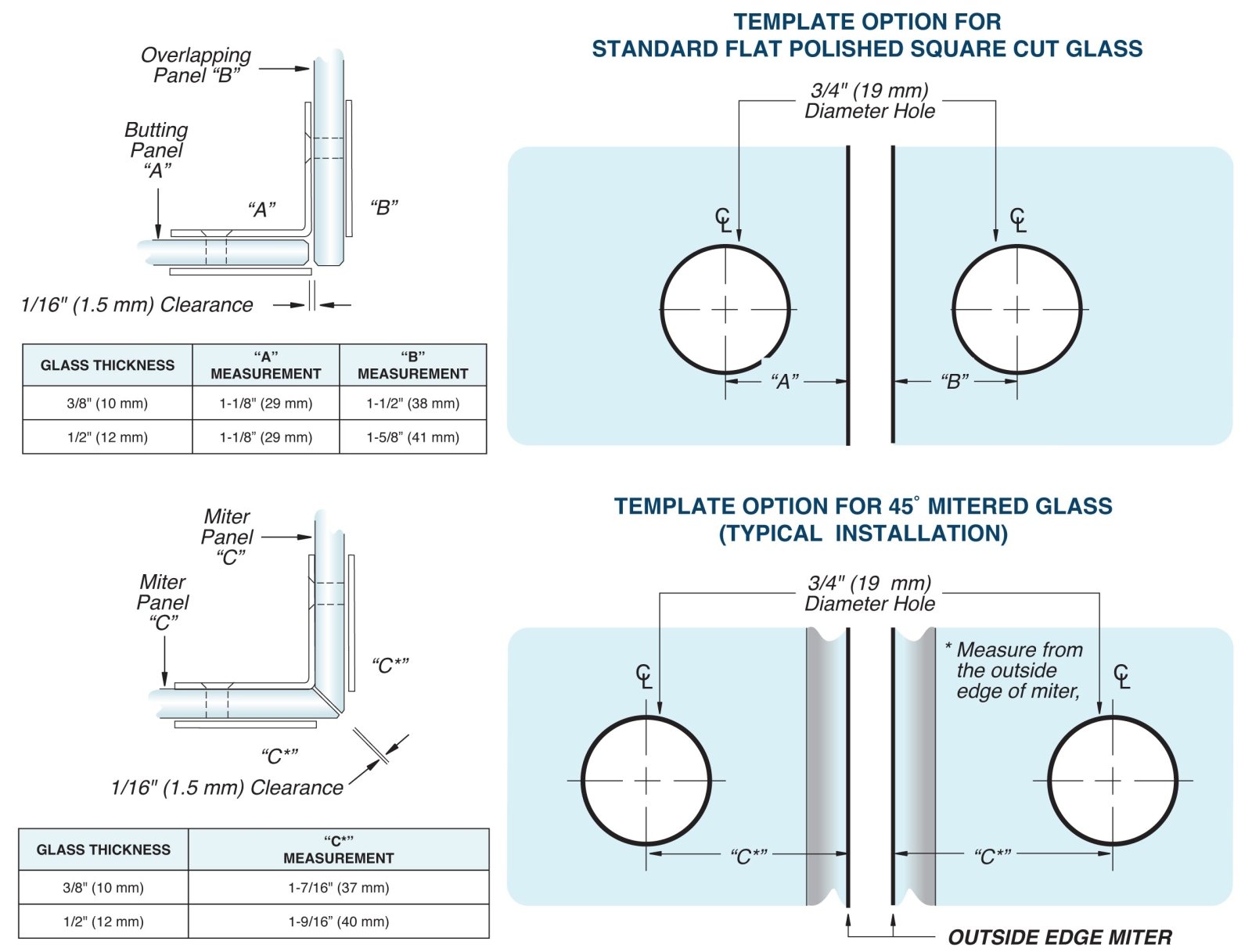 FHC - FHC Open Faced Beveled 90" Degree Glass - To - Glass Clamp For 3/8" And 1/2" Glass - CBU0F90BN