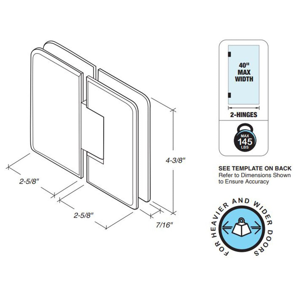 FHC - FHC Pasadena HD Beveled Glass To Glass 180 Degree Hinge - PAS180BN