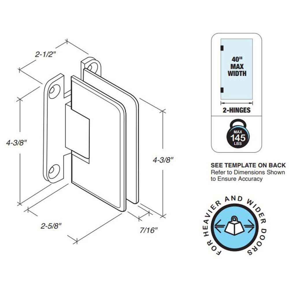 FHC - FHC Pasadena HD Wall Mount Hinge - Full Back Plate - PASF1BN