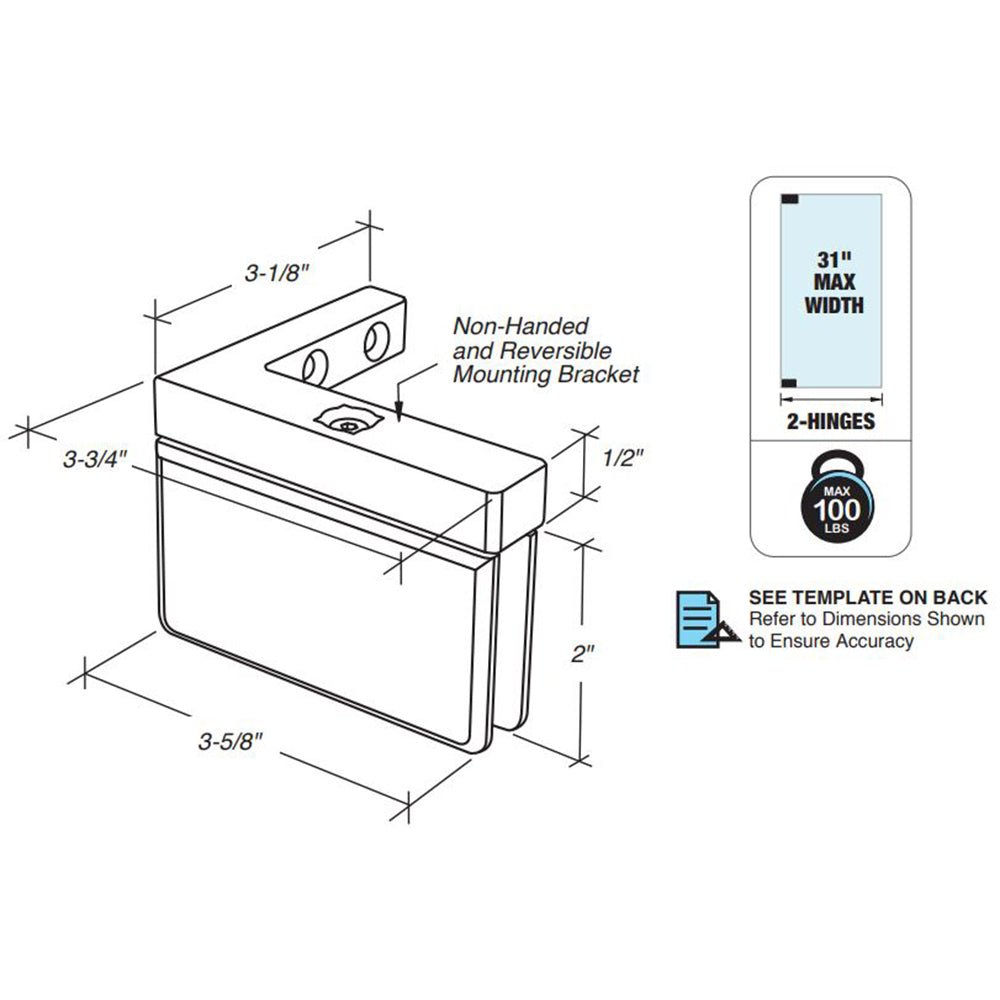 FHC - FHC Patriot Beveled Pivot Hinge L - Wall Mount 3/8" Glass - PAT90BN